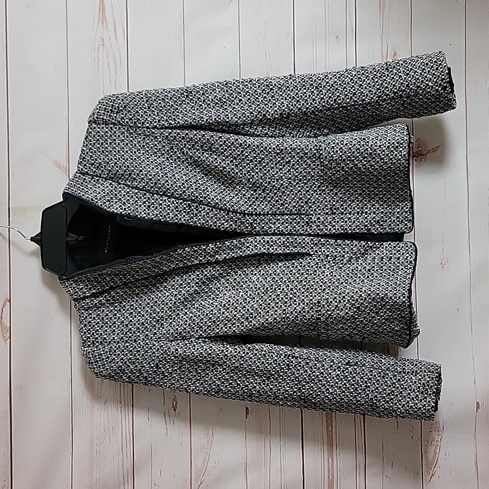Elie Tahari Black White Tweed Cotton Blend Suit Jacket Blazer Career Size 2